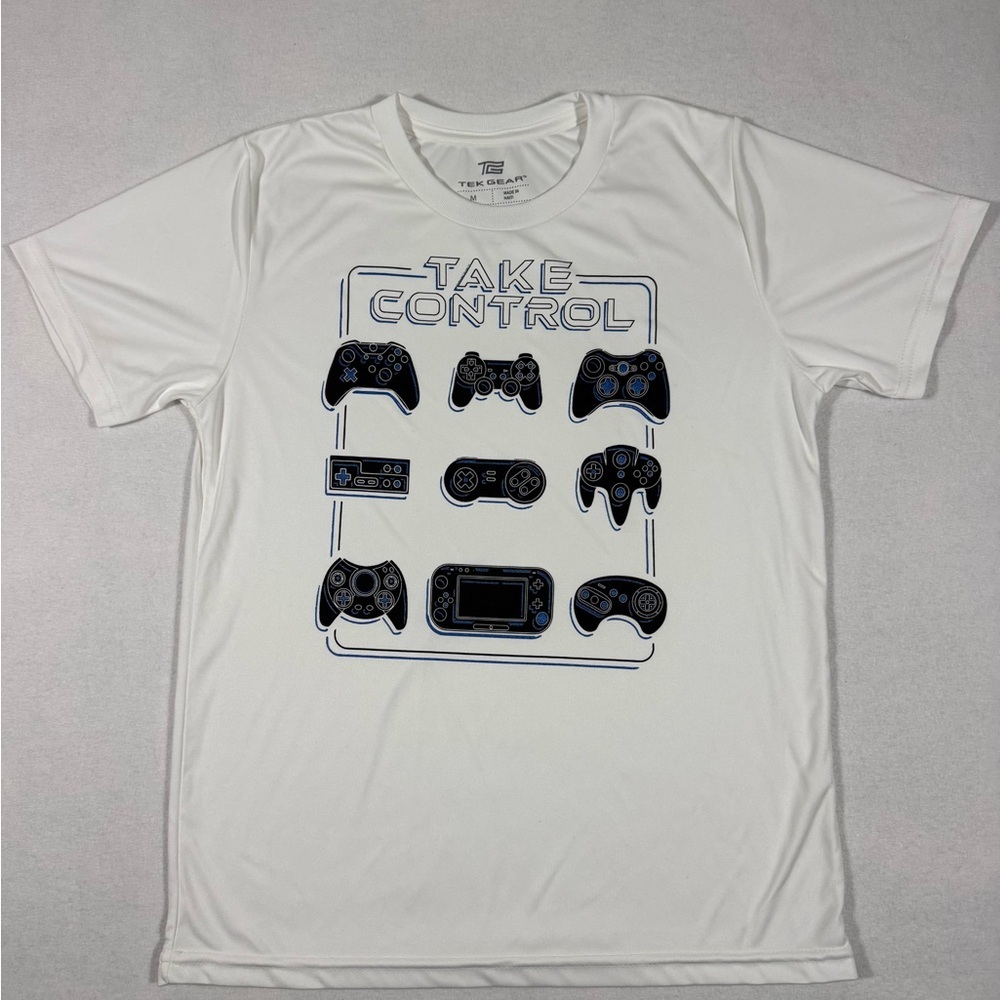Tek Gear Boys' Video Gamer White Performance Short Sleeve T Shirt Size M NWOT
